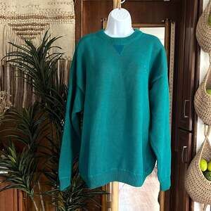 Vintage 90s Croft & Barrow Sweater Mens L Heavyweight Cotton Teal Crewneck Knit
